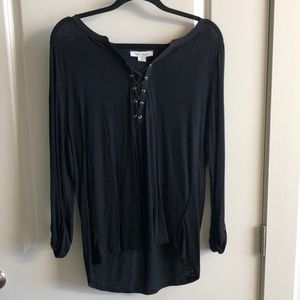 Black Lace Up Henley Tee. New